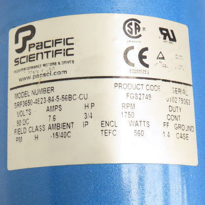 Grove Gear SRF3650-4523-84-5-56BC-CU 20:1 Ratio Gear Motor 90VDC 3/4Hp