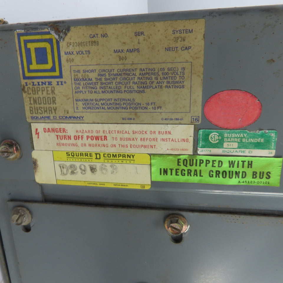 Square D CF2308GETBMB I-Line II 800 Amp Busway End Tap Box 600V 3P 3 Wire