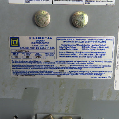Square D CF2308GETBMB I-Line II 800 Amp Busway End Tap Box 600V 3P 3 Wire