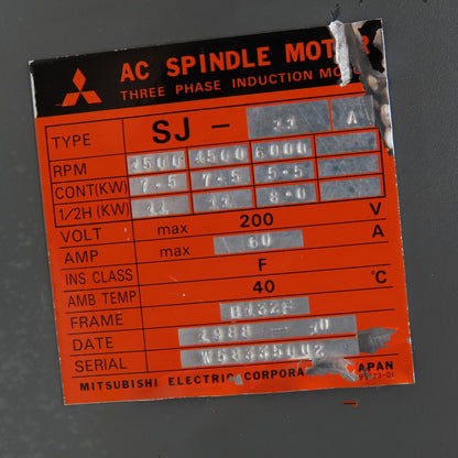 Mitsubishi SJ-11A 11kW 200V Max 1500-6000RPM Multi Speed AC Spindle Motor Tested