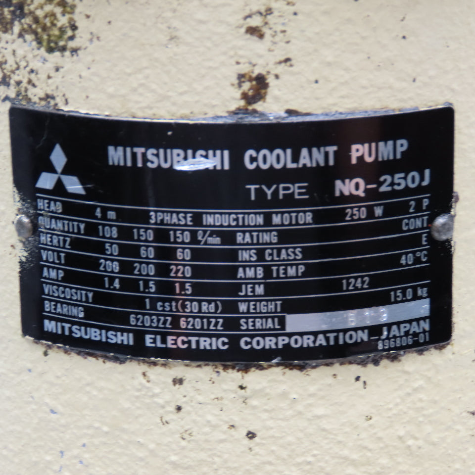 Mitsubishi NQ-250J 250W 200/220V 50/60Hz Vertical Coolant Pump 150l/min Max