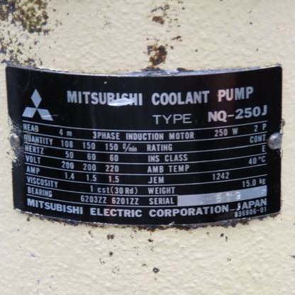 Mitsubishi NQ-250J 250W 200/220V 50/60Hz Vertical Coolant Pump 150l/min Max