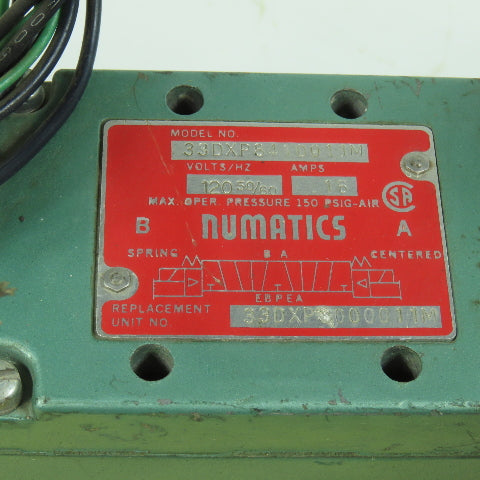 Numatics 33DXP8410011M 5/3 Way Double Solenoid Pneumatic Control Valve 115V