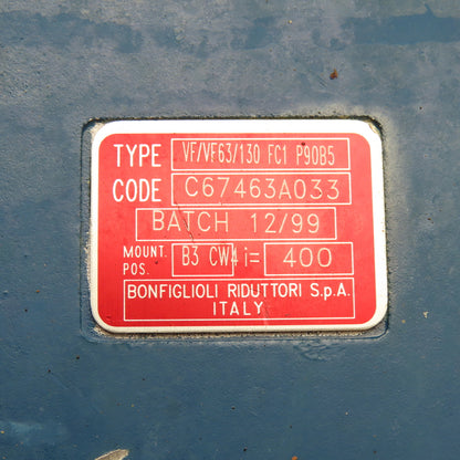 Bonfiglioli VF/VF63/130 400:1 Ratio 4.2RPM 1.8kW 277/480V 50/60Hz Gear Motor