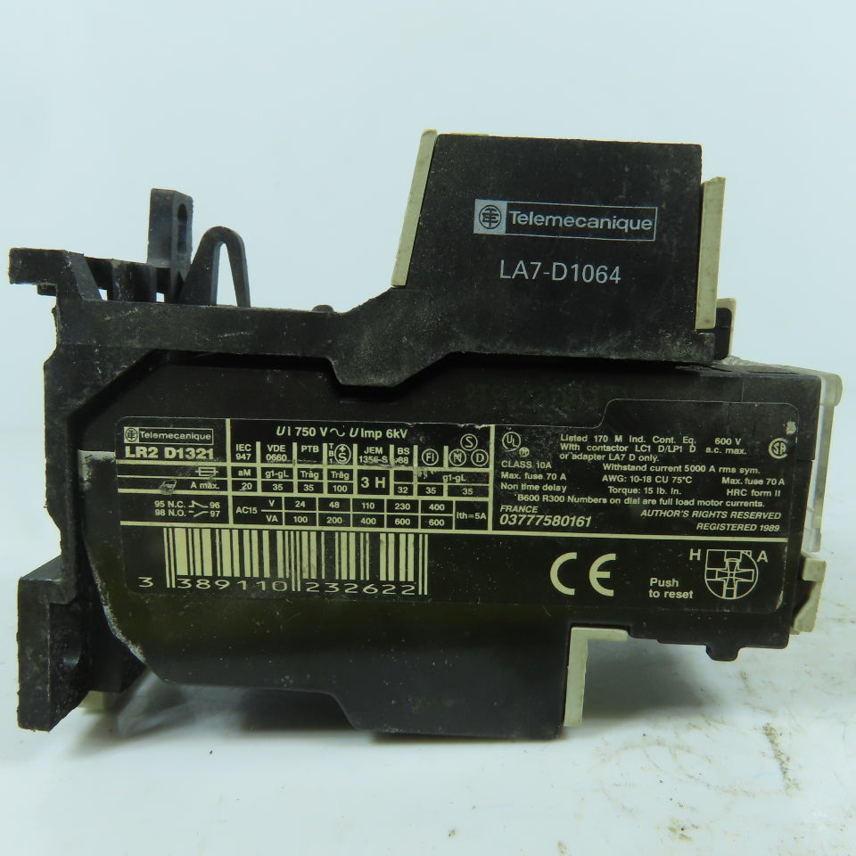 Telemecanique LR2 D1321 Thermal Overload Relay 12-18A Class 10A 600V