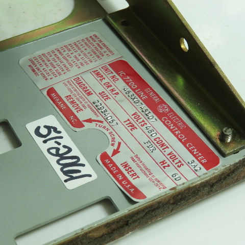 General Electric IC 7700 Line Control Center Breaker Disconnect 480V Type FDR