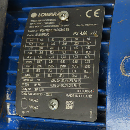 Lowara PLM112RB14S6/340 4kW 3530RPM 220-480V 50/60Hz Vertical Centrifugal Pump