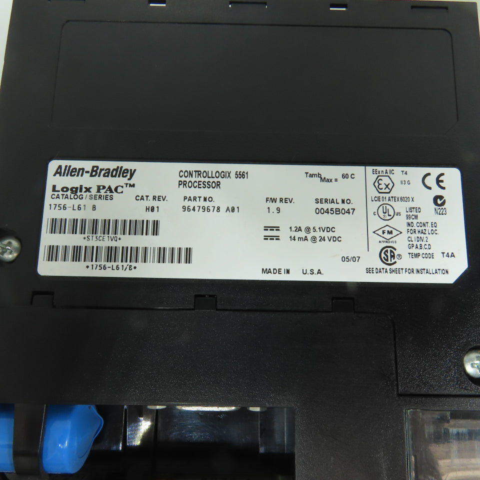 Allen Bradley 1756-L61 LogixPac Series B Controllogix 5561 Processor F/W Rev 1.9