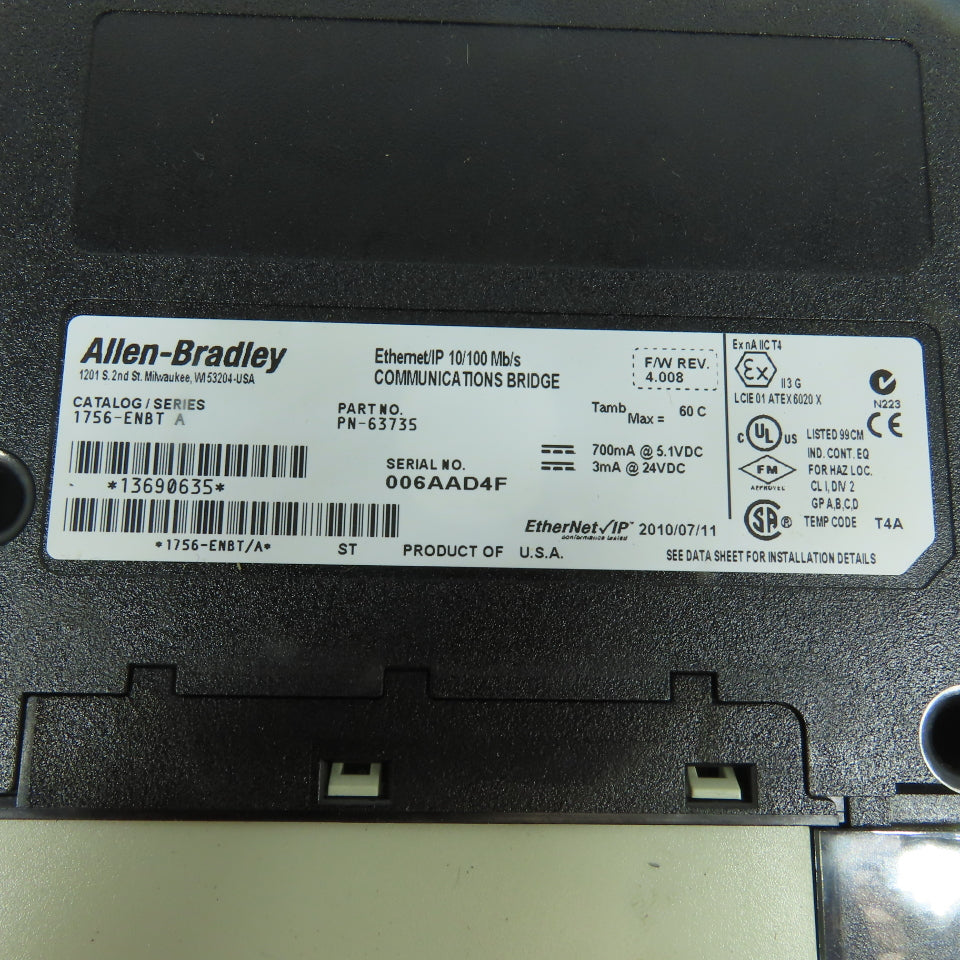 Allen Bradley 1756-ENBT Ser A Ethernet/IP Communications Bridge F/W Rev 4.008