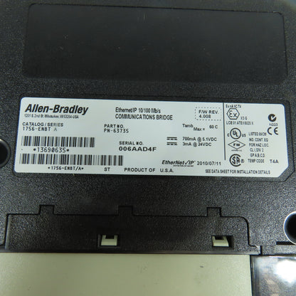 Allen Bradley 1756-ENBT Ser A Ethernet/IP Communications Bridge F/W Rev 4.008