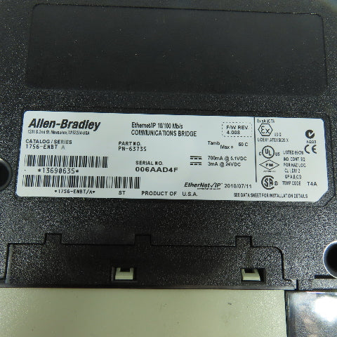 Allen Bradley 1756-ENBT Ser A Ethernet/IP Communications Bridge F/W Rev 4.008