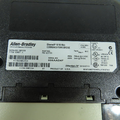 Allen Bradley 1756-ENBT Ser A Ethernet/IP Communications Bridge F/W Rev 4.008