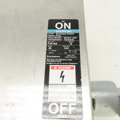 Siemens F321SS 30 Amp Stainless Heavy Duty Fusible Safety Disconnect Switch 240V