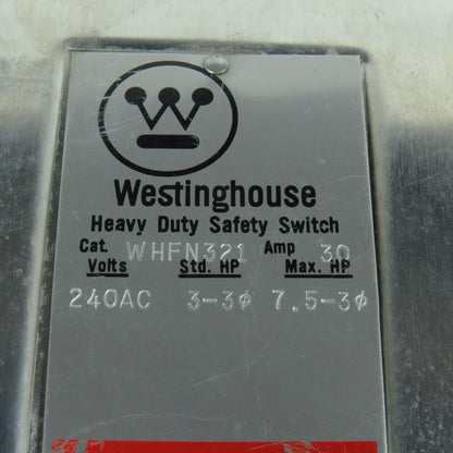 Westinghouse WHFN321 30A Heavy Duty SS Fusible Safety Disconnect Switch 240V 3PH