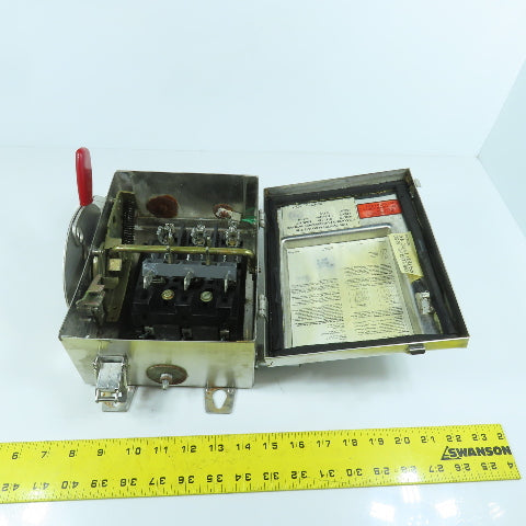 Westinghouse WHFN321 30A Heavy Duty SS Fusible Safety Disconnect Switch 240V 3PH
