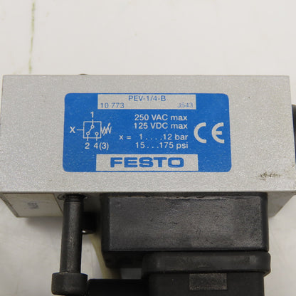 Festo PEV-1/4-B 1/4" NPT 250VAC 125VDC Pressure Switch 15-175PSI Lot Of 2