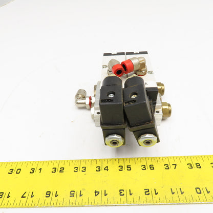 Camozzi 458-015 5/2 Way Solenoid Operated Dual Valve Manifold Block 110V Coil