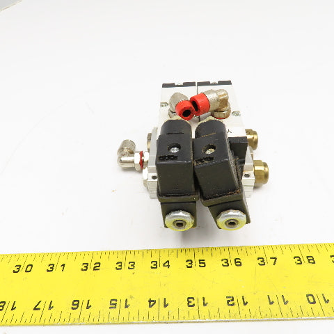 Camozzi 458-015 5/2 Way Solenoid Operated Dual Valve Manifold Block 110V Coil
