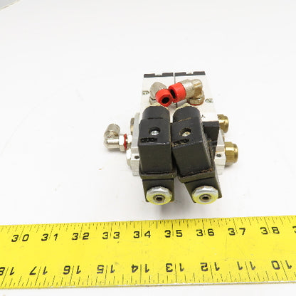 Camozzi 458-015 5/2 Way Solenoid Operated Dual Valve Manifold Block 110V Coil