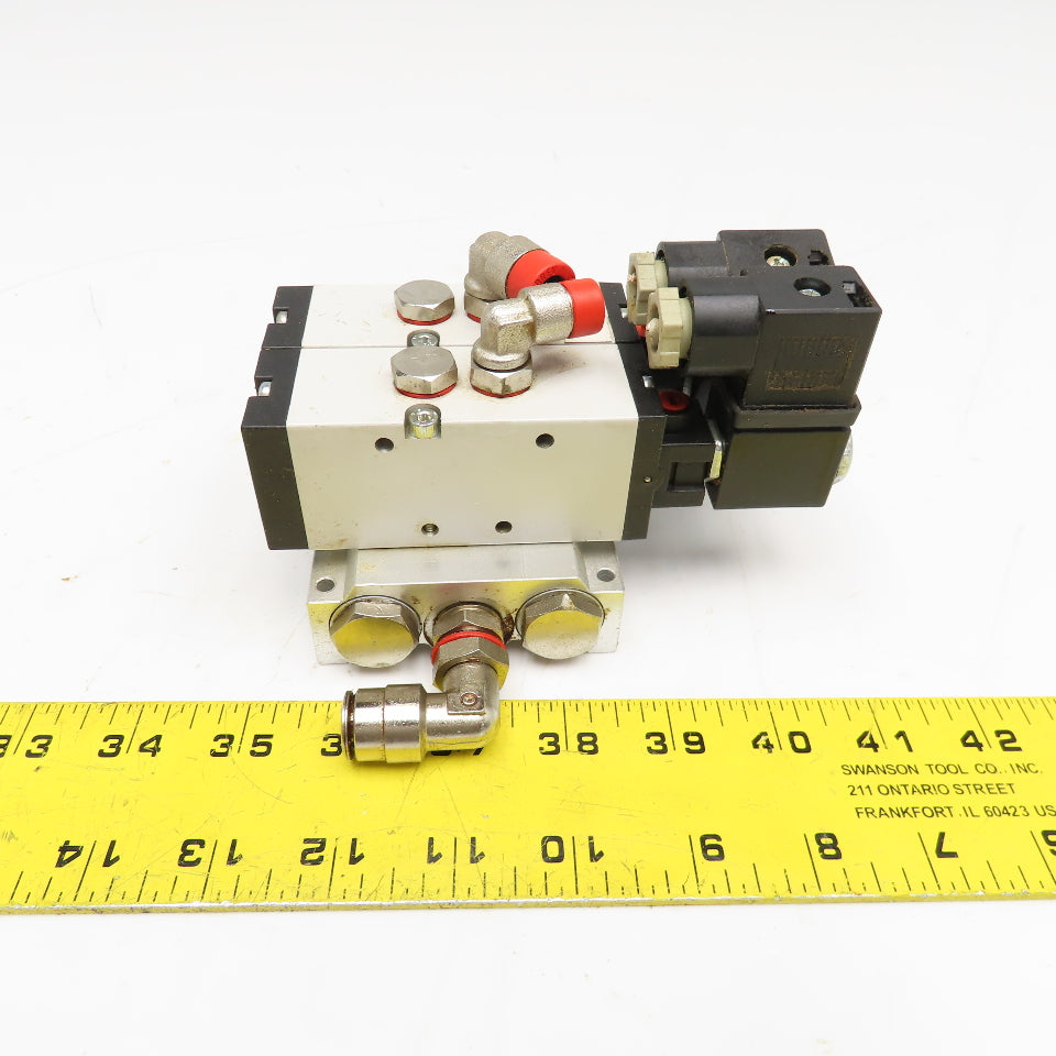 Camozzi 458-015 5/2 Way Solenoid Operated Dual Valve Manifold Block 110V Coil