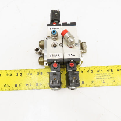 Camozzi 458-015 5/2 way Solenoid Operated Dual Valve Manifold Block 110V Coil