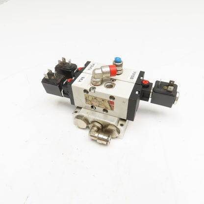 Camozzi 458-015 5/2 way Solenoid Operated Dual Valve Manifold Block 110V Coil