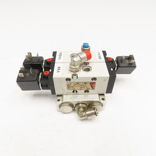 Camozzi 458-015 5/2 way Solenoid Operated Dual Valve Manifold Block 110V Coil