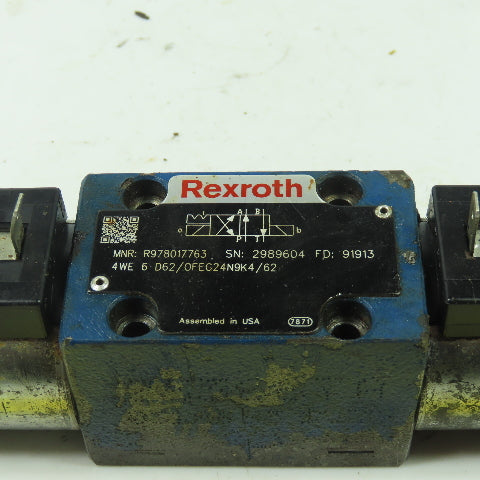 Rexroth R978017763 Hydraulic Directional Control Valve 24VDC Coil