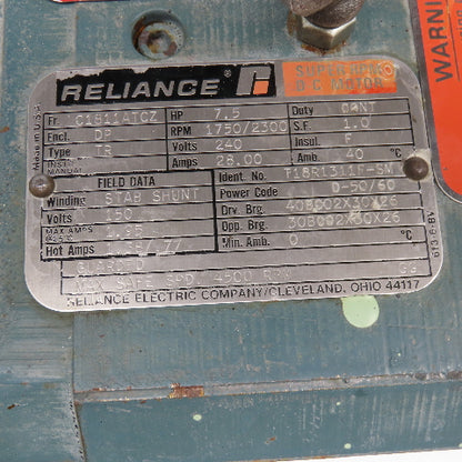 Reliance T18R1311F-SM 7.5Hp 1750/2300RPM 240V DC Motor C1811ATCZ Frame