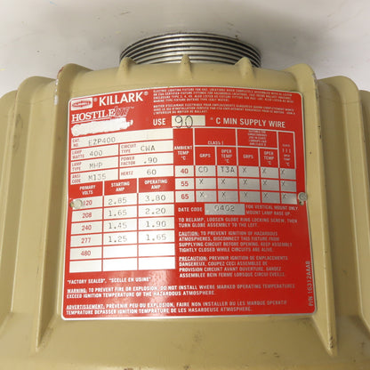 Killark EZP400 400 Watt Hazardous Location Metal Halide Light Fixture 120-480V