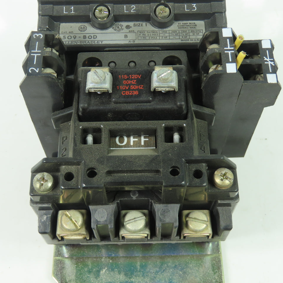 Allen Bradley 509-B0D Ser B Size 1 27A Motor Starter 120V 600V Without Overload