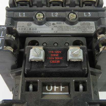 Allen Bradley 509-B0D Ser B Size 1 27A Motor Starter 120V 600V Without Overload
