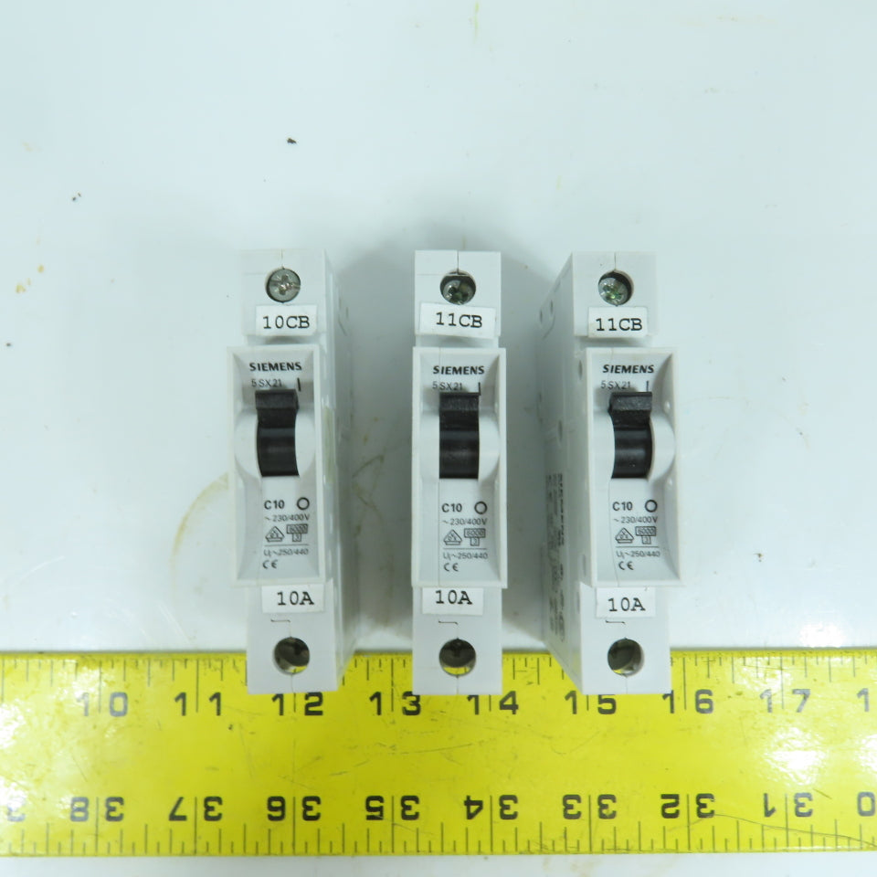 Siemens 5SX2 C10 10A Single Pole Rail Mount Circuit Breaker 277V Max Lot Of 3
