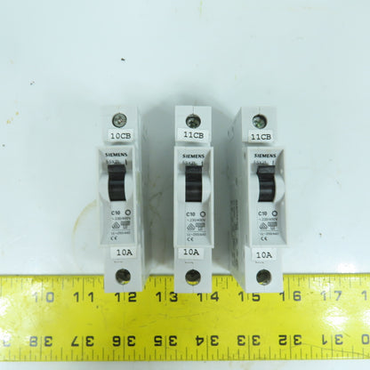 Siemens 5SX2 C10 10A Single Pole Rail Mount Circuit Breaker 277V Max Lot Of 3
