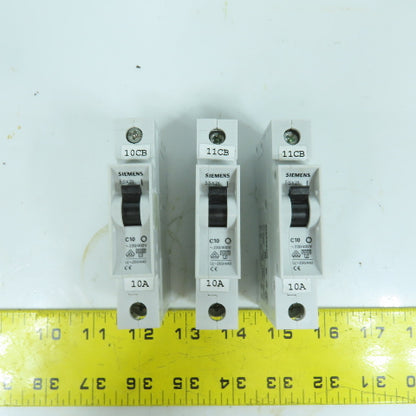 Siemens 5SX2 C10 10A Single Pole Rail Mount Circuit Breaker 277V Max Lot Of 3