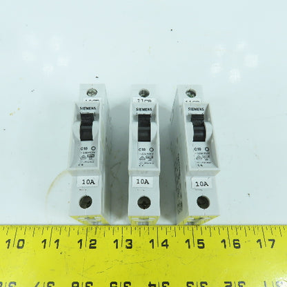 Siemens 5SX2 C10 10A Single Pole Rail Mount Circuit Breaker 277V Max Lot Of 3