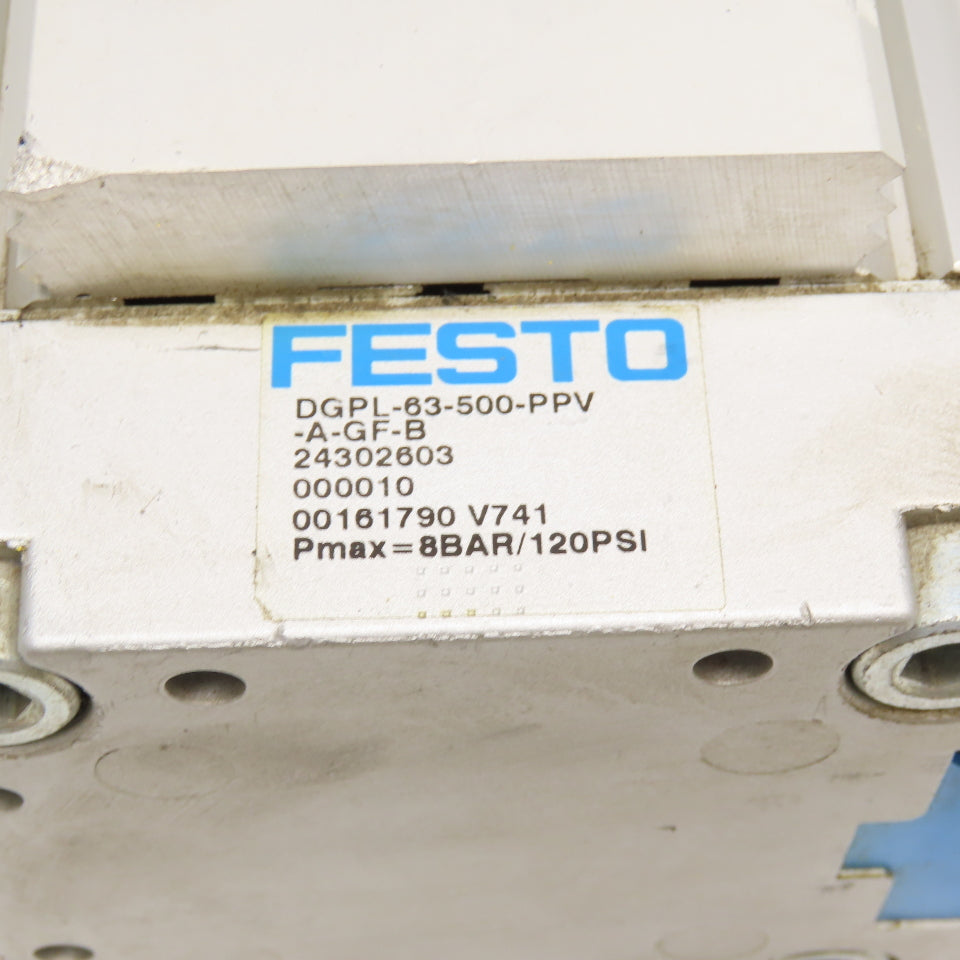 Festo DGPL-63-500-PPV-A 500mm Stroke Pneumatic Linear Drive Rodless Cylinder
