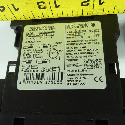 Siemens 3RT1023-1B 35A Motor Starter Contactor 600V 1/3-7.5HP 24V DC Coil Lot/2