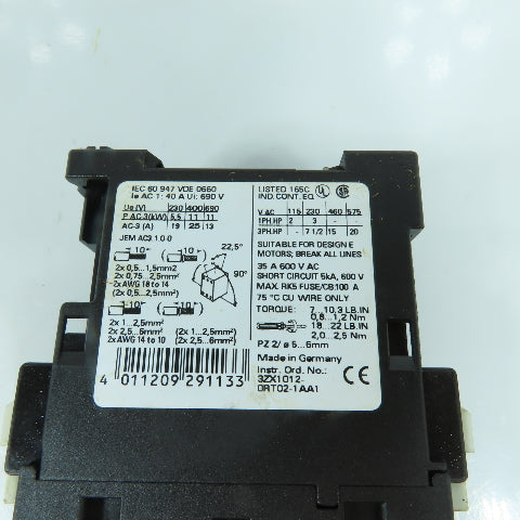 Siemens 3RT1026-1B 35A Motor Starter Contactor 600V 2-20HP 24V DC Coil