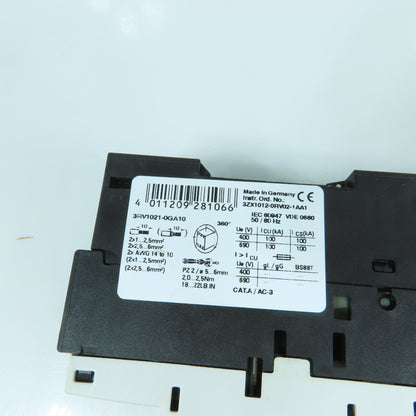 Siemens 3RV1021-0GA10 0.45-0.63A Motor Starter Circuit Breaker 600VAC Lot Of 2