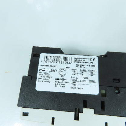 Siemens 3RV1021-0GA10 0.45-0.63A Motor Starter Circuit Breaker 600VAC Lot Of 2