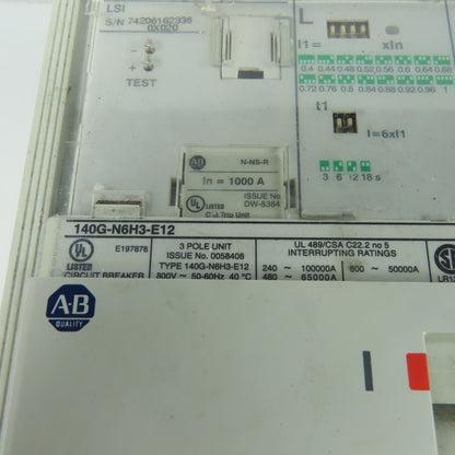 Allen Bradley 140G-N6H3-E12 1200A 3 Pole Circuit Breaker 600V 50/60Hz W/Operator