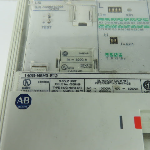 Allen Bradley 140G-N6H3-E12 1200A 3 Pole Circuit Breaker 600V 50/60Hz W/Operator