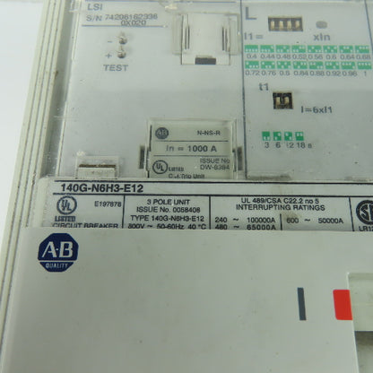 Allen Bradley 140G-N6H3-E12 1200A 3 Pole Circuit Breaker 600V 50/60Hz W/Operator