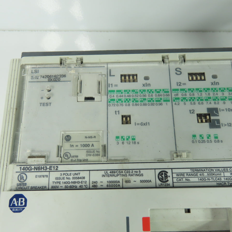 Allen Bradley 140G-N6H3-E12 1200A 3 Pole Circuit Breaker 600V 50/60Hz W/Operator