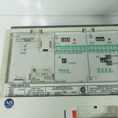 Allen Bradley 140G-N6H3-E12 1200A 3 Pole Circuit Breaker 600V 50/60Hz W/Operator