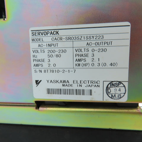 Yaskawa CACR-SR03SZ1SSY223 Servopack Controller 200-230V 3PH