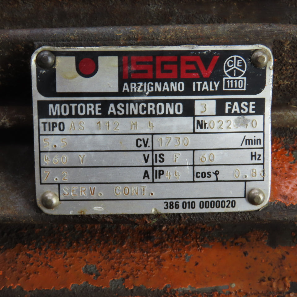 Isgev AS 112 M 4 5.5CV Electric Motor 1730RPM 460V 3PH (Bad Bearings)