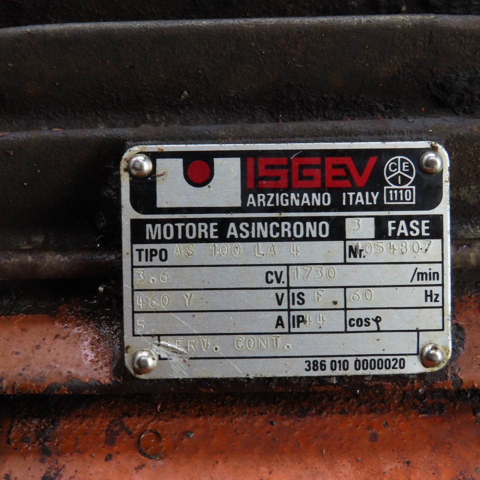 Isgev AS 100 LA 4 3.6CV Electric Motor 1730RPM 460V 3PH (Bad Bearings)