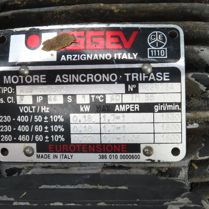 Isgev AES63B4 0.18/0.22kW Right Hand Gear Reducer 22/26RPM Output 230/460V 3PH